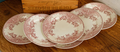 ALICE motif Boch Freres (BF) Belgian Antique Ironstone Red Transferware Dinner Plate Terre de Fer en Faience