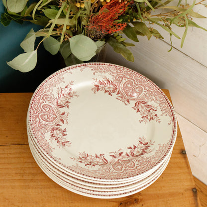 ALICE motif Boch Freres (BF) Belgian Antique Ironstone Red Transferware Dinner Plate Terre de Fer en Faience