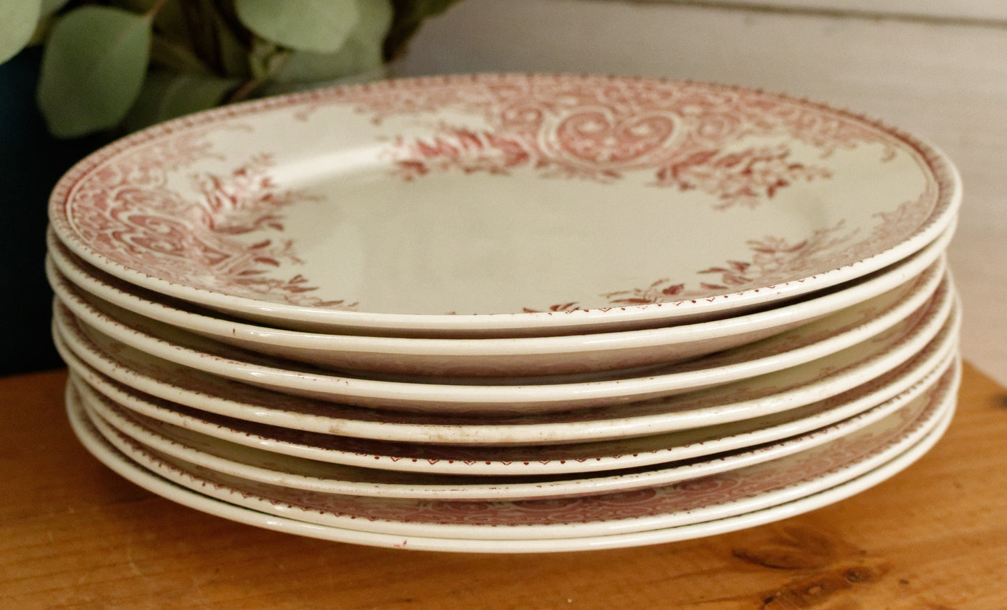 ALICE motif Boch Freres (BF) Belgian Antique Ironstone Red Transferware Dinner Plate Terre de Fer en Faience