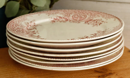 ALICE motif Boch Freres (BF) Belgian Antique Ironstone Red Transferware Dinner Plate Terre de Fer en Faience