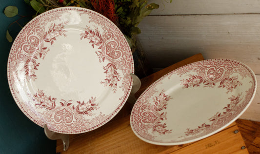 ALICE motif Boch Freres (BF) Belgian Antique Ironstone Red Transferware Dinner Plate Terre de Fer en Faience