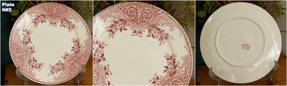 ALICE motif Boch Freres (BF) Belgian Antique Ironstone Red Transferware Dinner Plate Terre de Fer en Faience