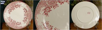 ALICE motif Boch Freres (BF) Belgian Antique Ironstone Red Transferware Dinner Plate Terre de Fer en Faience