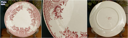 ALICE motif Boch Freres (BF) Belgian Antique Ironstone Red Transferware Dinner Plate Terre de Fer en Faience