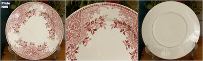 ALICE motif Boch Freres (BF) Belgian Antique Ironstone Red Transferware Dinner Plate Terre de Fer en Faience