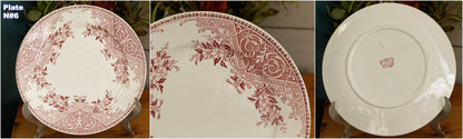 ALICE motif Boch Freres (BF) Belgian Antique Ironstone Red Transferware Dinner Plate Terre de Fer en Faience