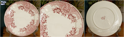 ALICE motif Boch Freres (BF) Belgian Antique Ironstone Red Transferware Dinner Plate Terre de Fer en Faience