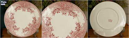 ALICE motif Boch Freres (BF) Belgian Antique Ironstone Red Transferware Dinner Plate Terre de Fer en Faience