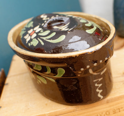 1950s ~ "La Bourguignonne" ~ French Vintage Brown Alsace Themed Oval Foie Gras Lidded Terrine Pot ~ Casserole Stoneware for Pate ~ Made in France