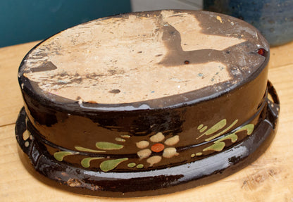 1950s ~ "La Bourguignonne" ~ French Vintage Brown Alsace Themed Oval Foie Gras Lidded Terrine Pot ~ Casserole Stoneware for Pate ~ Made in France