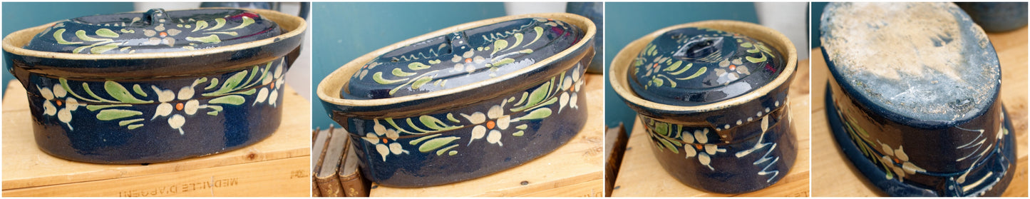 La Bourguignonne French Vintage Stonware Oval Foie Gras Lidded Terrine Pot Casserole Pot for Pate Terre Cuite