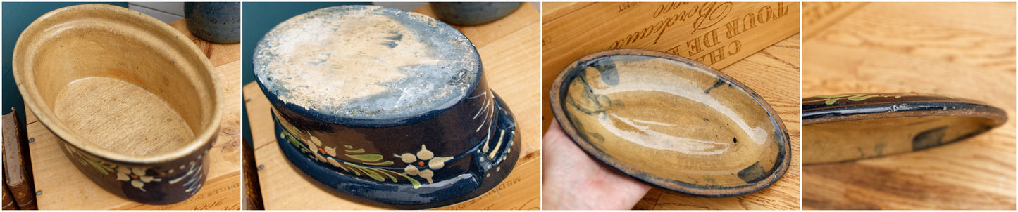La Bourguignonne French Vintage Stonware Oval Foie Gras Lidded Terrine Pot Casserole Pot for Pate Terre Cuite