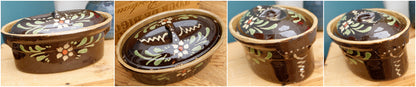 La Bourguignonne French Vintage Stonware Oval Foie Gras Lidded Terrine Pot Casserole Pot for Pate Terre Cuite