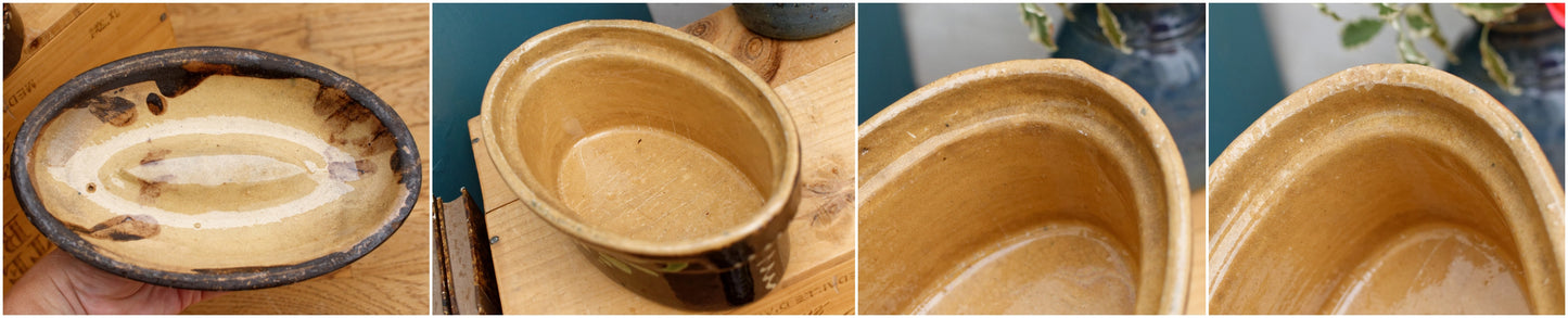 La Bourguignonne French Vintage Stonware Oval Foie Gras Lidded Terrine Pot Casserole Pot for Pate Terre Cuite