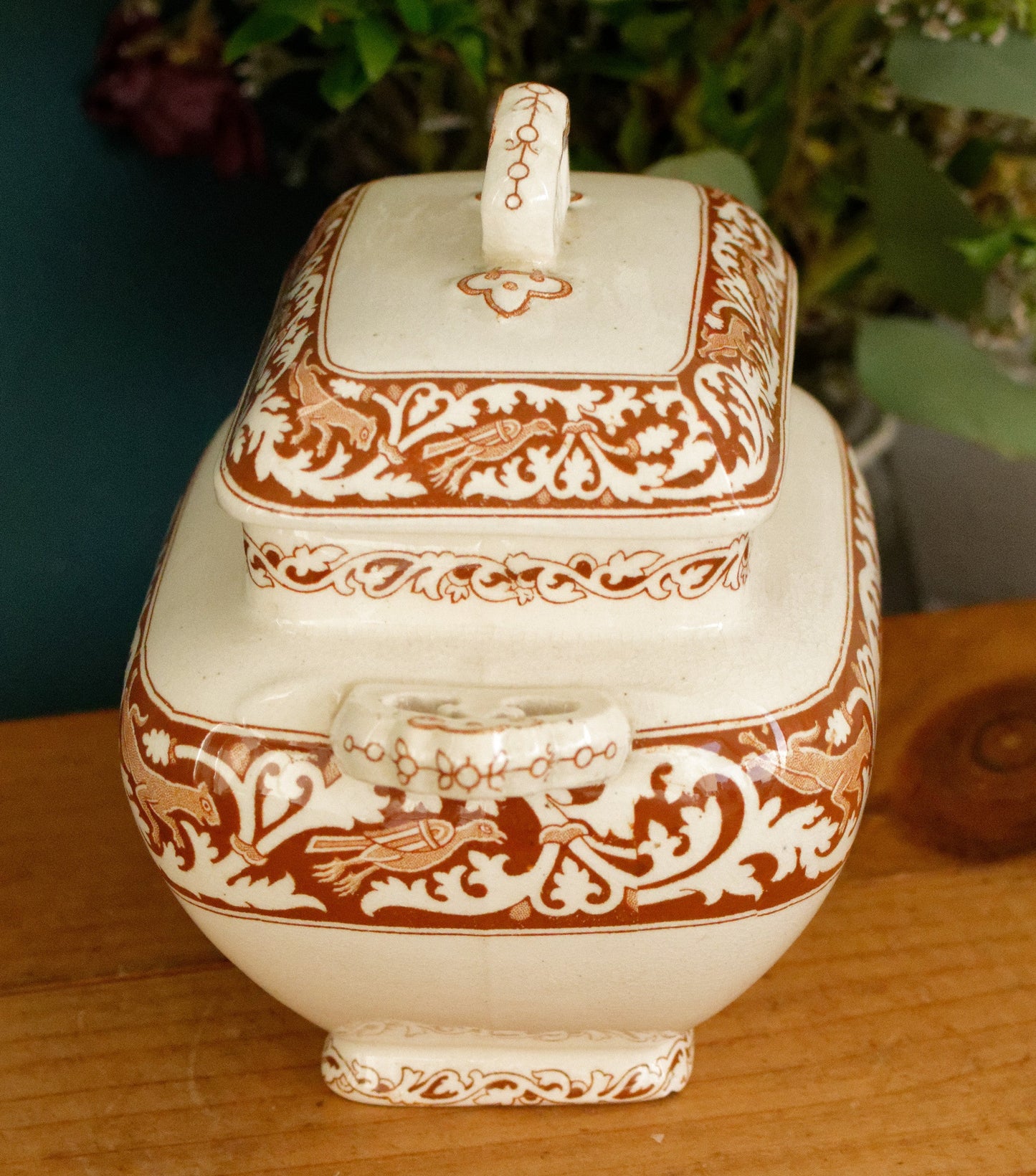 ANGLO SAXON 1790 James Gildea Late Mayers English Vintage Ironstone Brown Transferware Serving Piece Gravy Boat SAUCIER MADE IN England