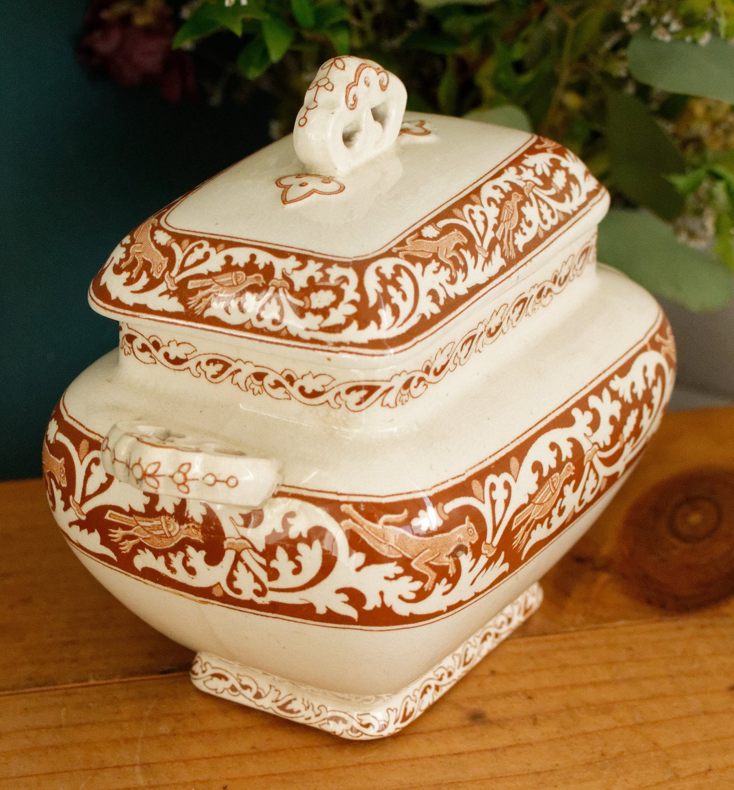 ANGLO SAXON 1790 James Gildea Late Mayers English Vintage Ironstone Brown Transferware Serving Piece Gravy Boat SAUCIER MADE IN England