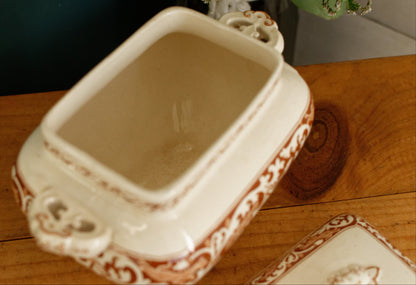 ANGLO SAXON 1790 James Gildea Late Mayers English Vintage Ironstone Brown Transferware Serving Piece Gravy Boat SAUCIER MADE IN England