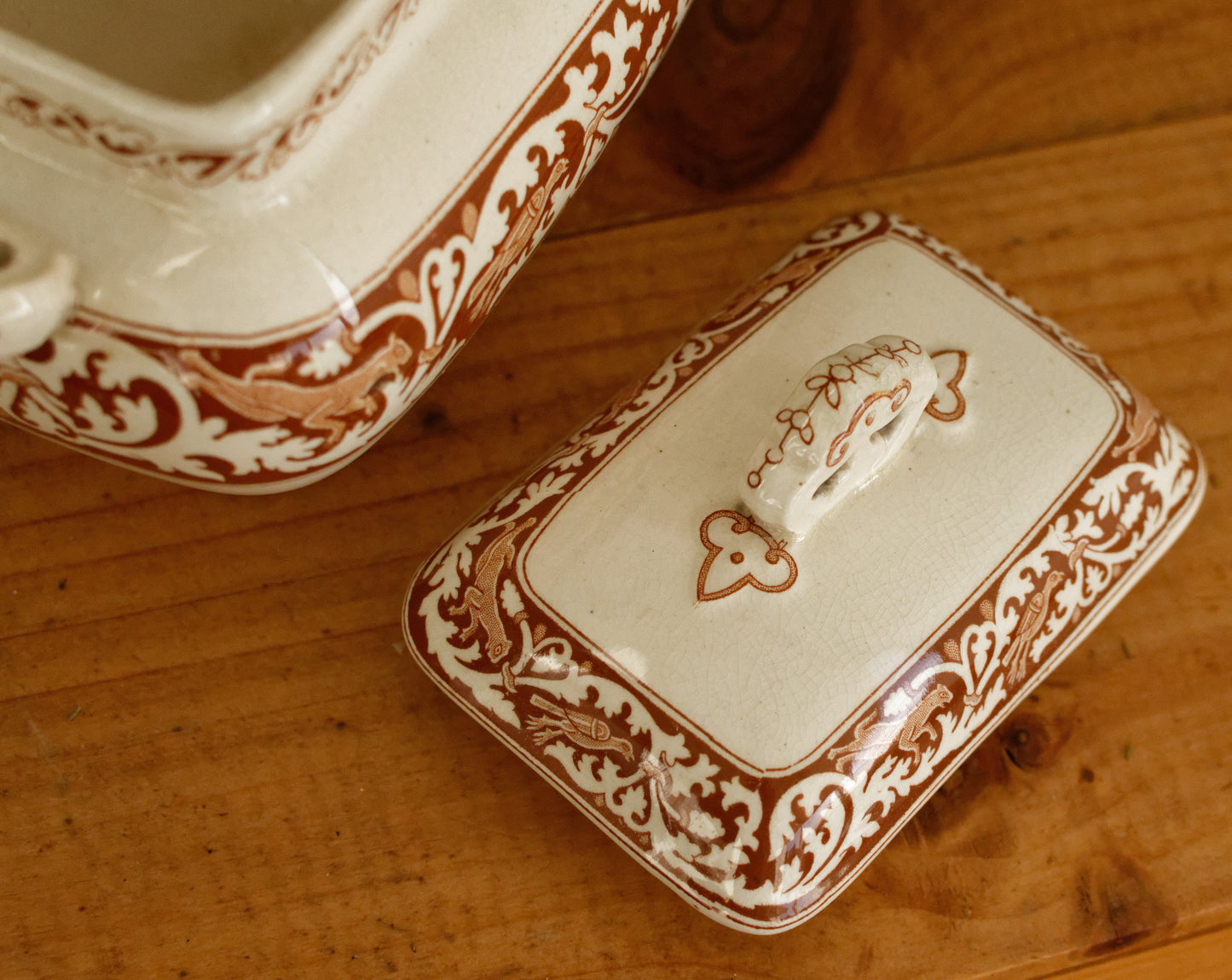 ANGLO SAXON 1790 James Gildea Late Mayers English Vintage Ironstone Brown Transferware Serving Piece Gravy Boat SAUCIER MADE IN England