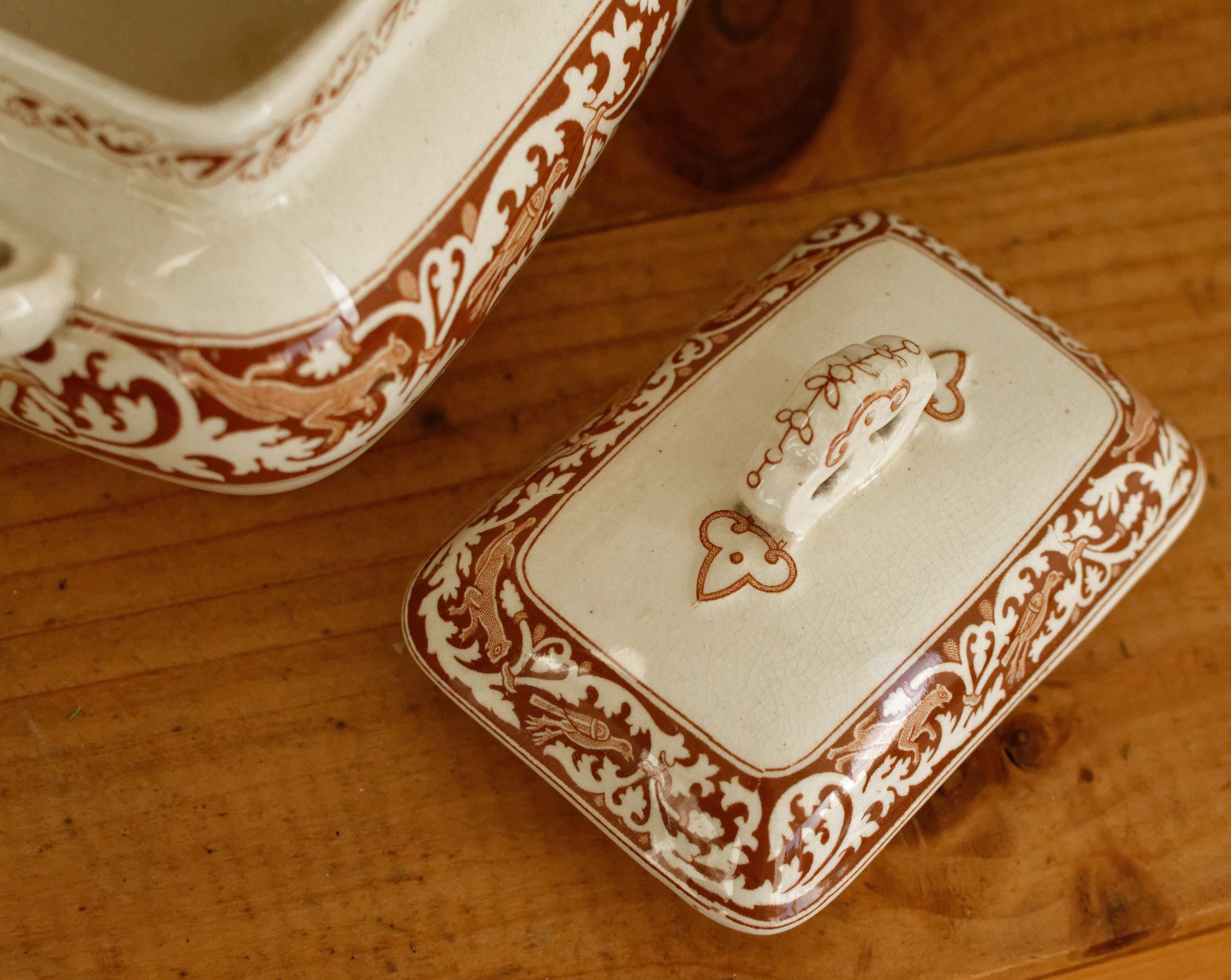 ANGLO SAXON 1790 James Gildea Late Mayers English Vintage Ironstone Brown Transferware Serving Piece Gravy Boat SAUCIER MADE IN England