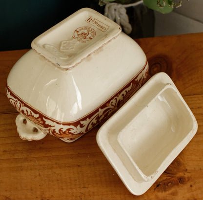 ANGLO SAXON 1790 James Gildea Late Mayers English Vintage Ironstone Brown Transferware Serving Piece Gravy Boat SAUCIER MADE IN England