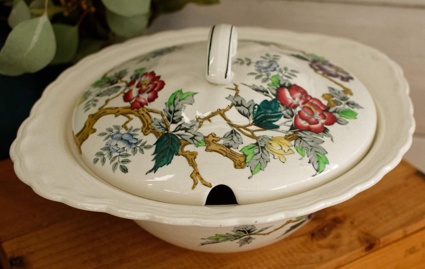 ASHBOURNE MOSES 1751 RALPH 1750 ENOCH 1764 Wood & Sons Burslem, England English Vintage Ironstone Polychrome Covered Serving Tureen