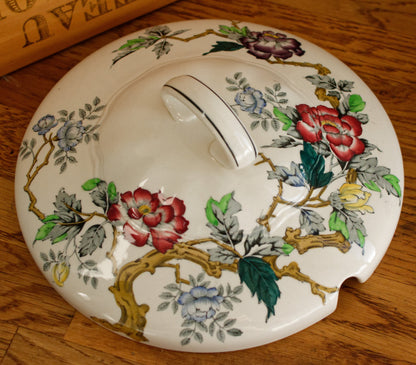 ASHBOURNE MOSES 1751 RALPH 1750 ENOCH 1764 Wood & Sons Burslem, England English Vintage Ironstone Polychrome Covered Serving Tureen