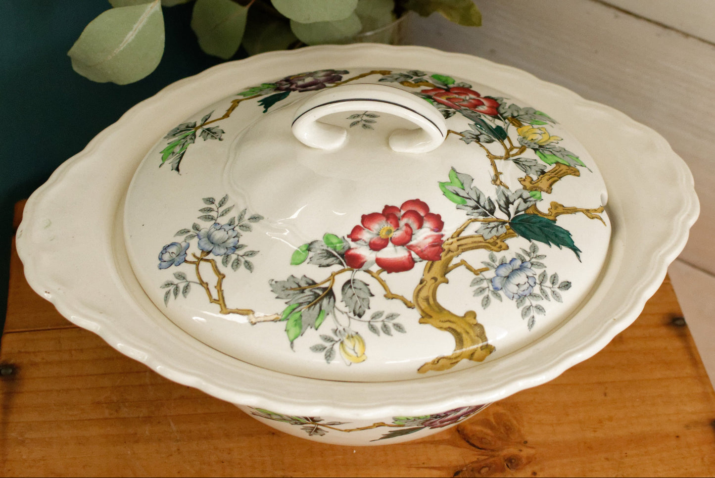 ASHBOURNE MOSES 1751 RALPH 1750 ENOCH 1764 Wood & Sons Burslem, England English Vintage Ironstone Polychrome Covered Serving Tureen