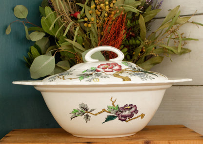 ASHBOURNE MOSES 1751 RALPH 1750 ENOCH 1764 Wood & Sons Burslem, England English Vintage Ironstone Polychrome Covered Serving Tureen