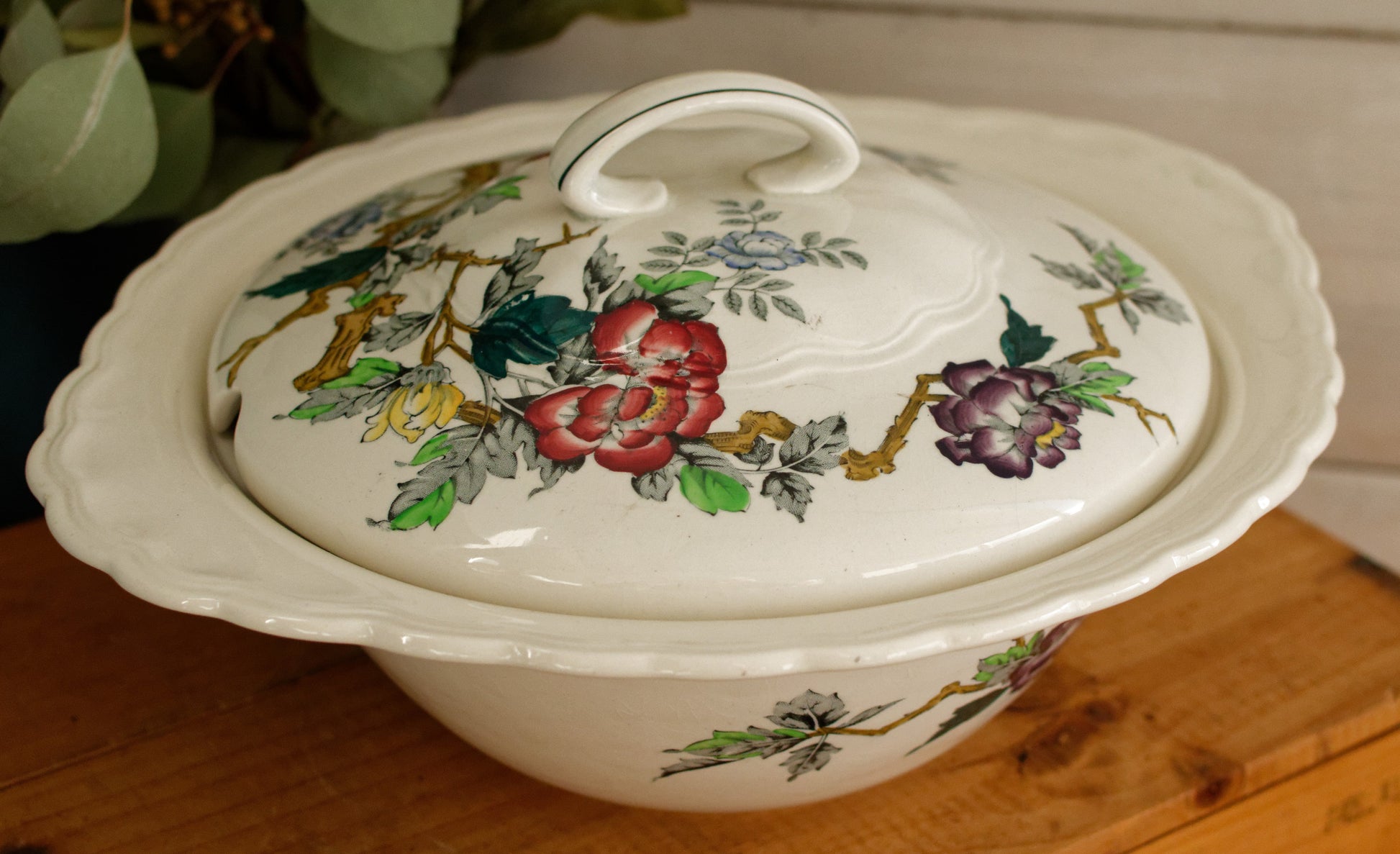 ASHBOURNE MOSES 1751 RALPH 1750 ENOCH 1764 Wood & Sons Burslem, England English Vintage Ironstone Polychrome Covered Serving Tureen
