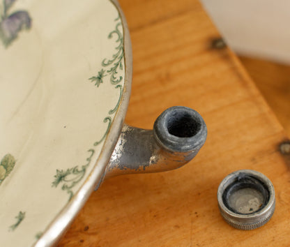 Années 1860 ~ Chauffe-assiette en argent CHOISY-Le-ROI (HB &amp; cie) ~ Chauffe-assiette en pierre de fer polychrome en argent antique Français ~ Assiette Chauffante en Faïence
