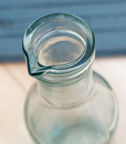 Vintage "ABSOLUTELY PURE Milk" Bottle  "The Milk Protector" Glass Milk Carafe 
Aqua Glassware Farmhouse Cow Scene