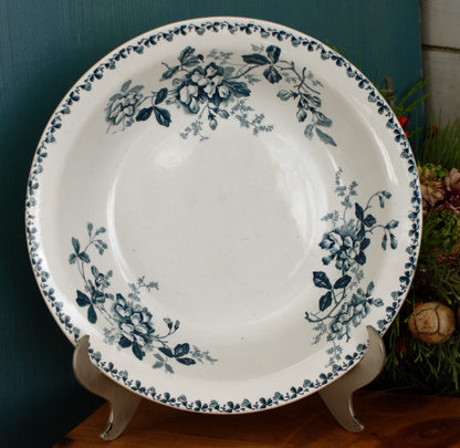 ACACIA Motif Moulins des Loups et Hamage Nord French Antique Ironstone Blue Transferware Round Serving Bowl Bol Creux Terre de fer en Faience