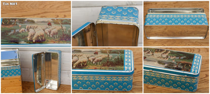 French Vintage Collectible Aluminum Metal Advertising Hinged Tin Storage Bin Box ~ Bernard B. Sirven Printing Company ~ Lithography Biscuit Box