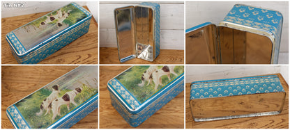 French Vintage Collectible Aluminum Metal Advertising Hinged Tin Storage Bin Box ~ Bernard B. Sirven Printing Company ~ Lithography Biscuit Box