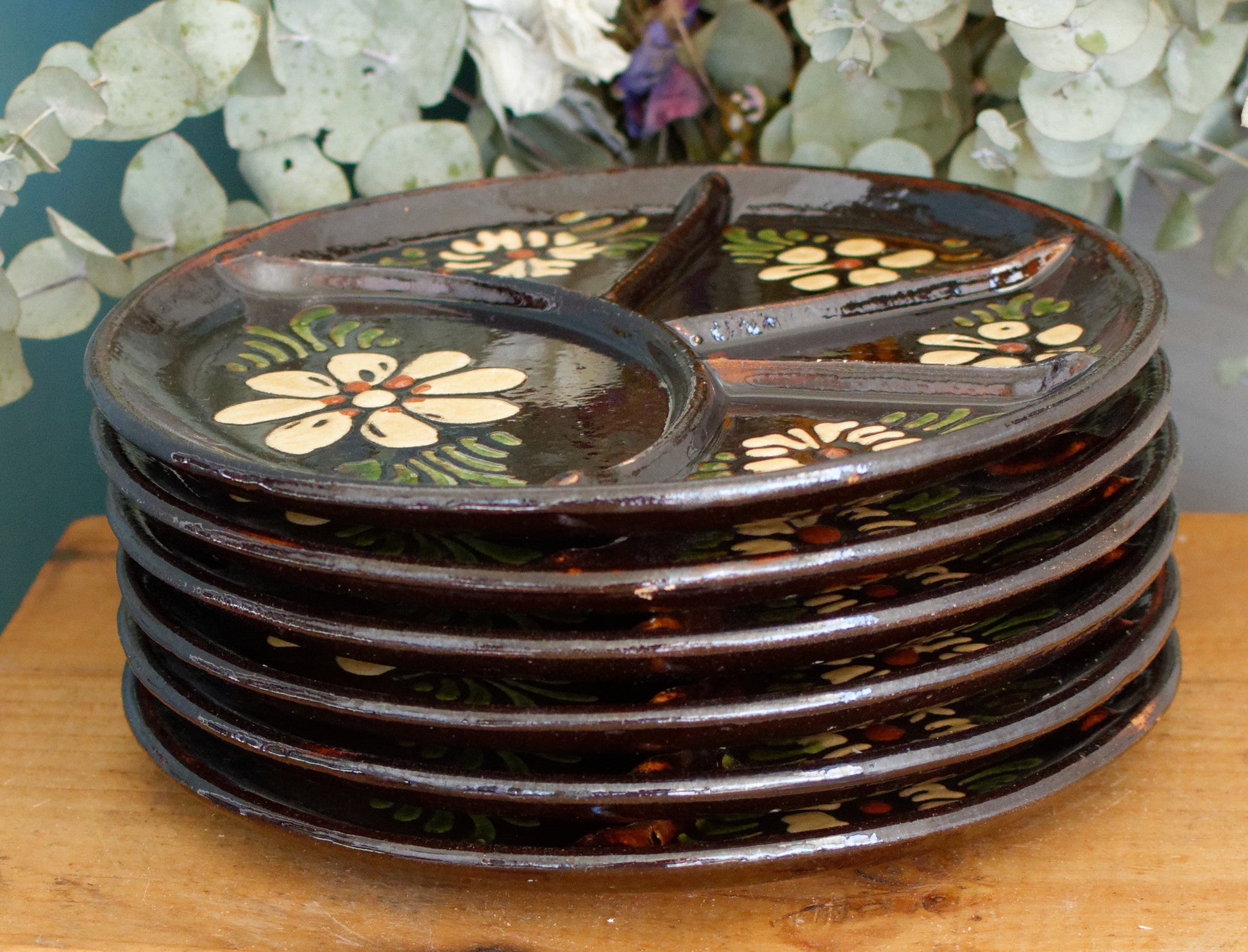 ALSACE SOUFFLENHEIM French Vintage Glazed Ceramic Stoneware Fondue Plate Terra Cotta Sandstone