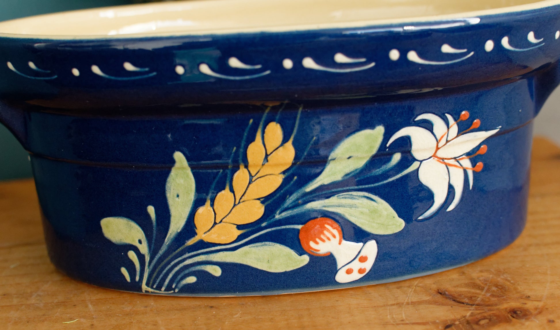 French Vintage Alsace SOUFFLENHEIM BAECKEOFFE Cocotte en Terre Cuite Cobalt Blue Oval Stoneware Lidded Terrine  Foie Gras Casserole Dish Made in France