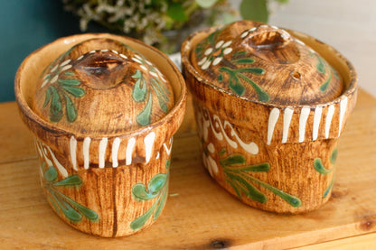 French Vintage Alsace SOUFFLENHEIM BAECKEOFFE "Cocotte en Terre Cuite" ~ Set of 2 Brown Oval Stoneware Lidded Terrines ~  Foie Gras Casserole Dish ~ Made in France