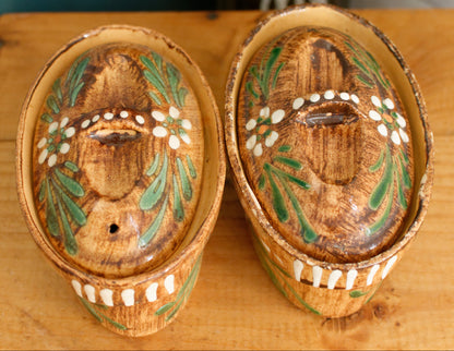 French Vintage Alsace SOUFFLENHEIM BAECKEOFFE Cocotte en Terre Cuite Set of 2 Brown Oval Stoneware Lidded Terrines  Foie Gras Casserole Dish  Made in France