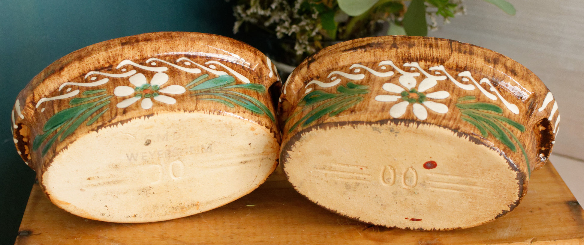 French Vintage Alsace SOUFFLENHEIM BAECKEOFFE Cocotte en Terre Cuite Set of 2 Brown Oval Stoneware Lidded Terrines  Foie Gras Casserole Dish  Made in France