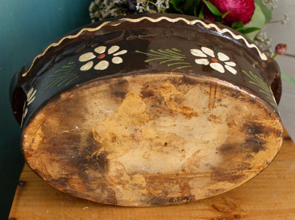 French Vintage Alsace SOUFFLENHEIM BAECKEOFFE "Cocotte en Terre Cuite" ~ Brown Oval Stoneware Lidded Terrine ~  Foie Gras Casserole Dish ~ Made in France