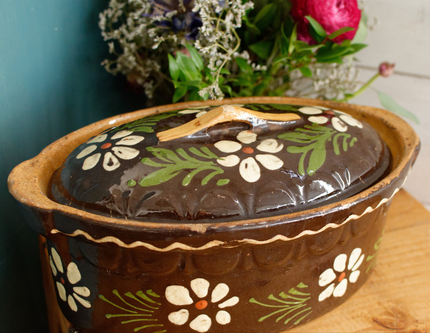 French Vintage Alsace SOUFFLENHEIM BAECKEOFFE "Cocotte en Terre Cuite" ~ Brown Oval Stoneware Lidded Terrine ~  Foie Gras Casserole Dish ~ Made in France