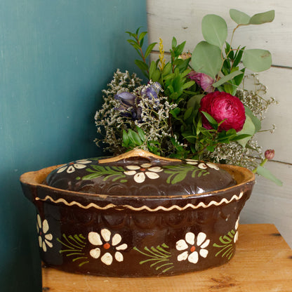 French Vintage Alsace SOUFFLENHEIM BAECKEOFFE "Cocotte en Terre Cuite" ~ Brown Oval Stoneware Lidded Terrine ~  Foie Gras Casserole Dish ~ Made in France