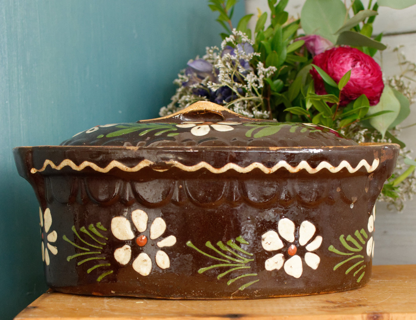 French Vintage Alsace SOUFFLENHEIM BAECKEOFFE "Cocotte en Terre Cuite" ~ Brown Oval Stoneware Lidded Terrine ~  Foie Gras Casserole Dish ~ Made in France
