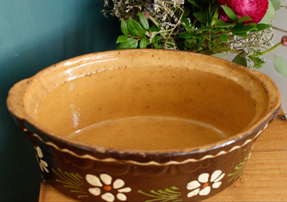 French Vintage Alsace SOUFFLENHEIM BAECKEOFFE "Cocotte en Terre Cuite" ~ Brown Oval Stoneware Lidded Terrine ~  Foie Gras Casserole Dish ~ Made in France