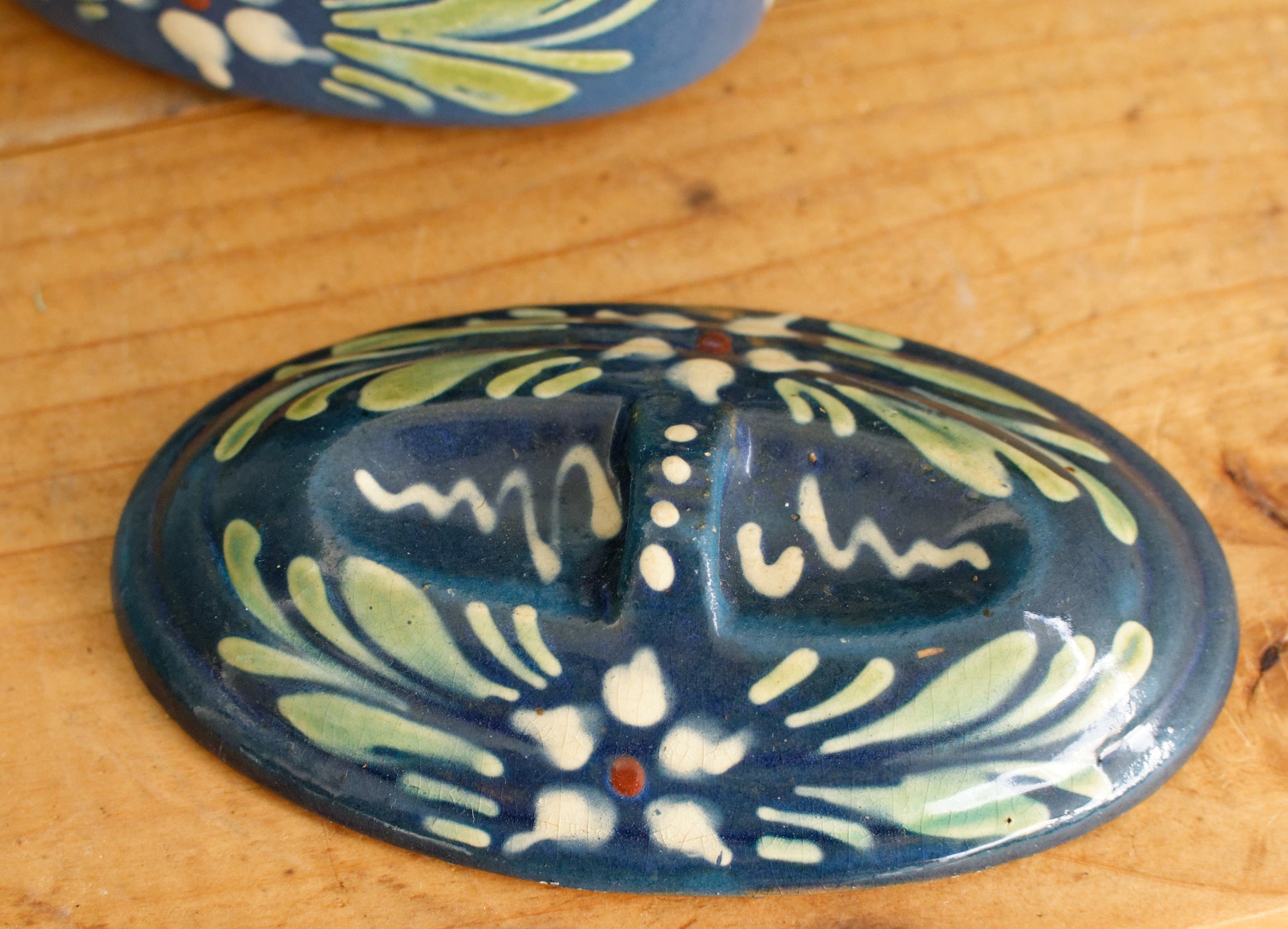 French Vintage Alsace SOUFFLENHEIM BAECKEOFFE Cocotte en Terre Cuite Light Blue Oval Stoneware Lidded Terrine Foie Gras Casserole Dish Made in France