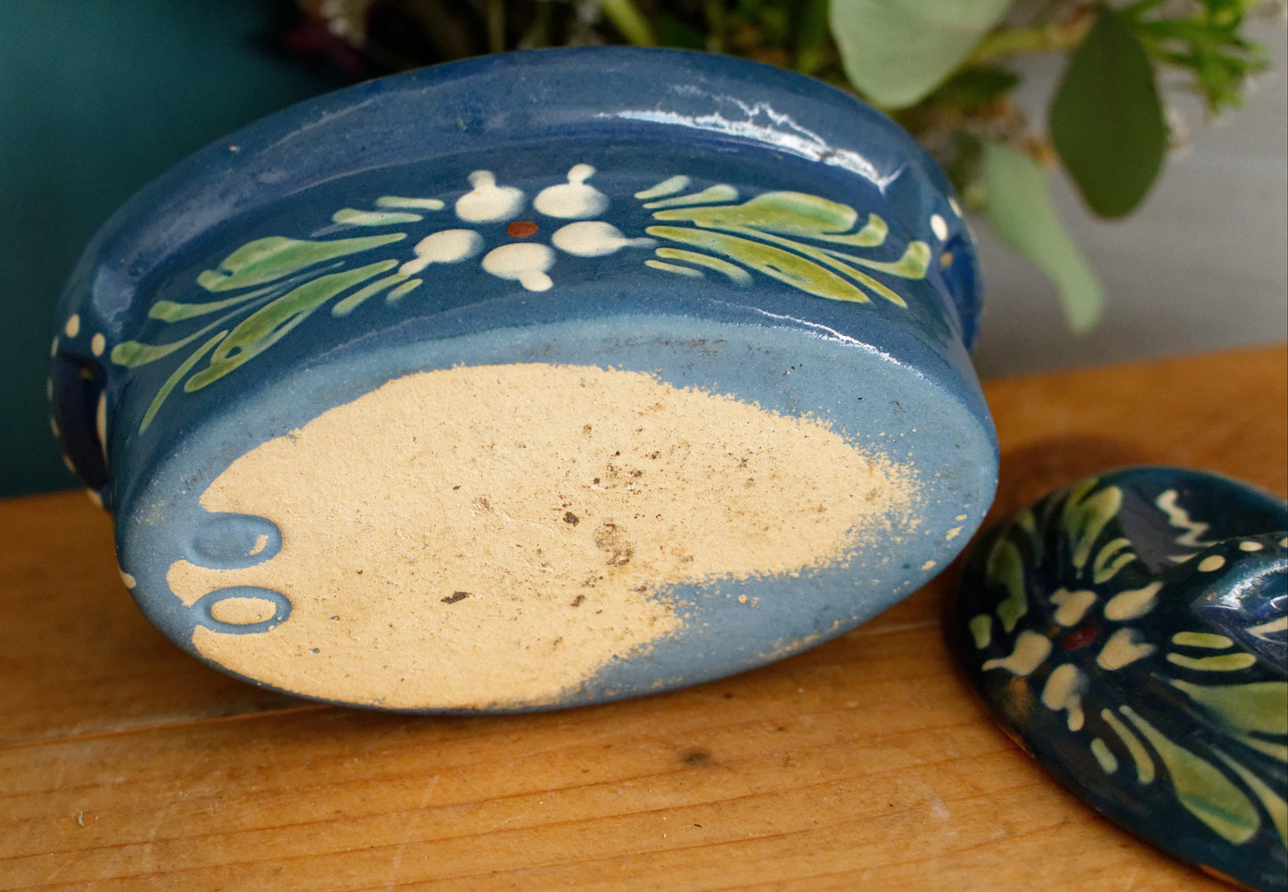 French Vintage Alsace SOUFFLENHEIM BAECKEOFFE Cocotte en Terre Cuite Light Blue Oval Stoneware Lidded Terrine Foie Gras Casserole Dish Made in France