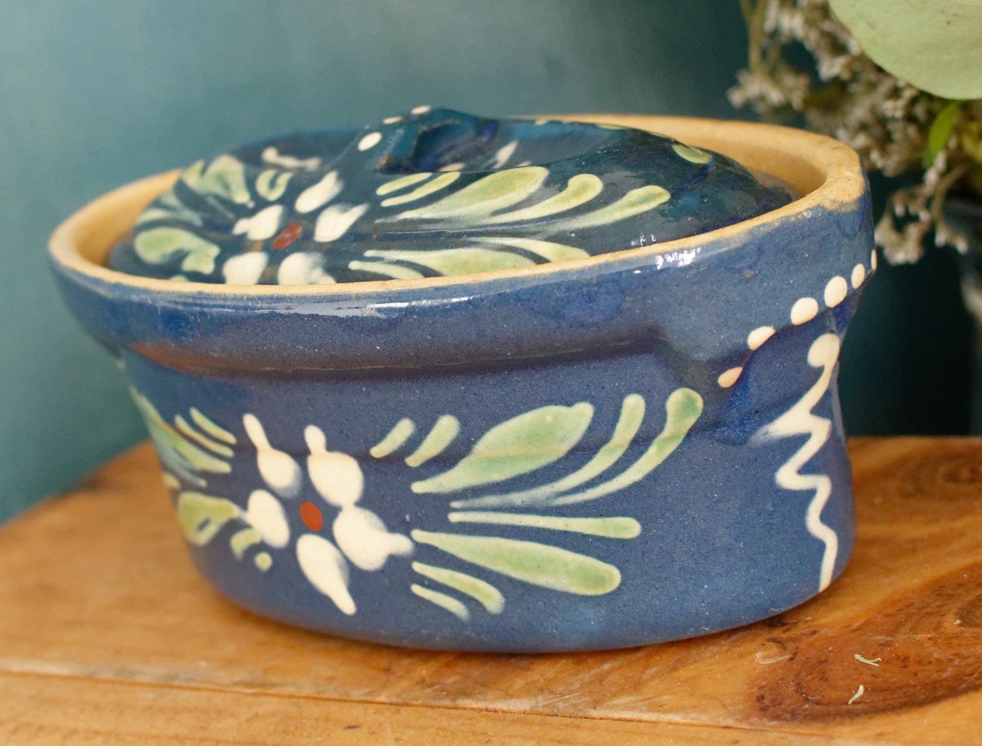 French Vintage Alsace SOUFFLENHEIM BAECKEOFFE Cocotte en Terre Cuite Light Blue Oval Stoneware Lidded Terrine Foie Gras Casserole Dish Made in France