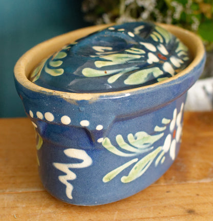 French Vintage Alsace SOUFFLENHEIM BAECKEOFFE Cocotte en Terre Cuite Light Blue Oval Stoneware Lidded Terrine Foie Gras Casserole Dish Made in France