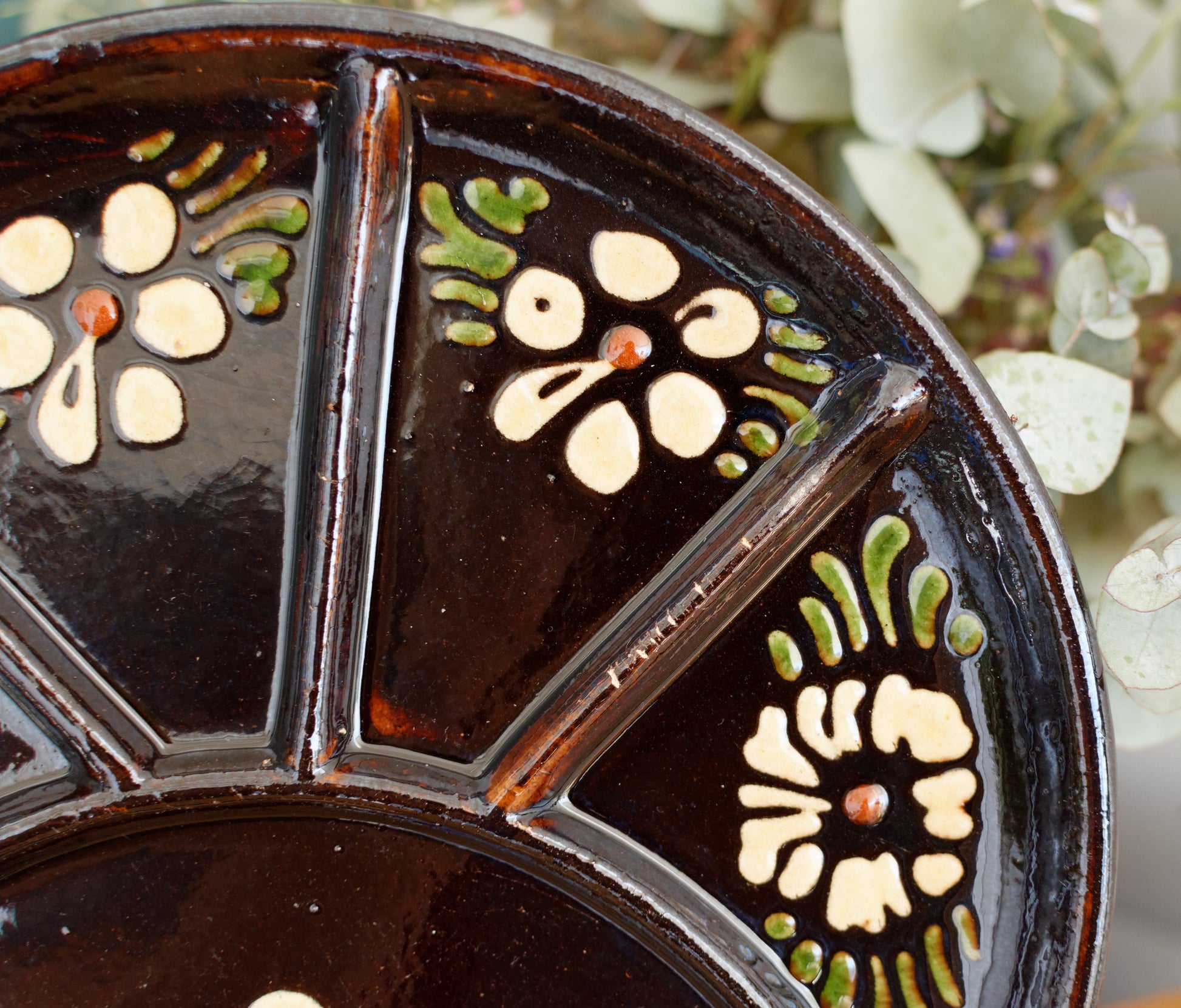ALSACE SOUFFLENHEIM French Vintage Glazed Ceramic Stoneware Fondue Plate Terra Cotta Sandstone
