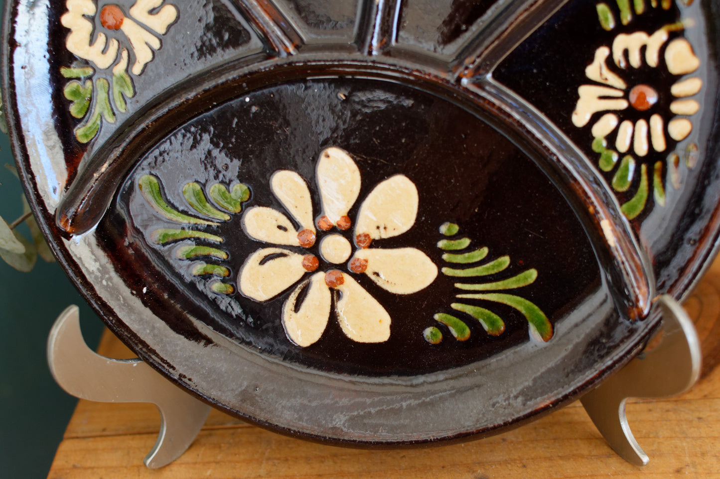 ALSACE SOUFFLENHEIM French Vintage Glazed Ceramic Stoneware Fondue Plate Terra Cotta Sandstone
